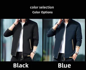 Detail of men's fleece jacket with striped cuffs and zipper in black and blue