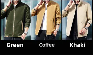 Detailed comparison of green, coffee, and khaki stand collar jackets for men