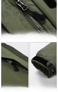 Detail of 3-in-1 jacket showing tactical zippers, large pockets, and adjustable windproof cuffs