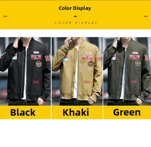 Detailed close-up of military jacket colors showing khaki, black, and army green options