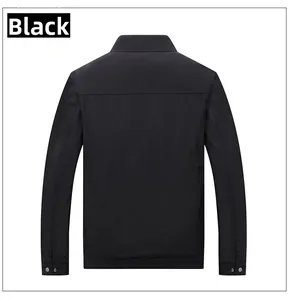 Rear view of black business jacket featuring adjustable button cuffs and back yoke stitching