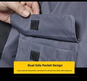 Detail of cargo jacket with velcro flap pocket and durable twill fabric texture