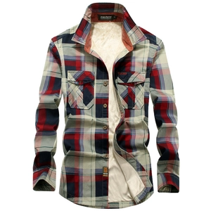 Chemise d'hiver pour hommes doublée de polaire avec motif à carreaux rouge et bleu chaud