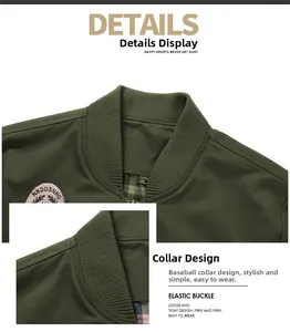 Detail of the green military jacket rib-knit collar and premium stitching quality