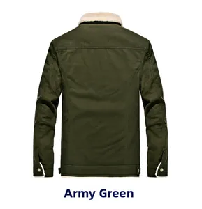 Vista posteriore della giacca militare verde militare con dettaglio collo in pile