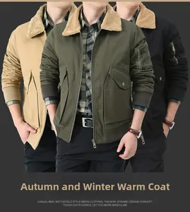 Veste d'hiver homme en coton avec col en polaire en kaki, vert armée et noir classique
