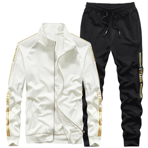 Men's athletic tracksuit with Freedom stripe jacket and matching joggers in black and white
