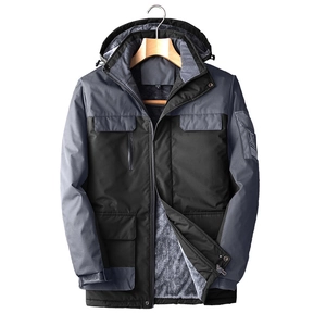 Men's Winter Outdoor Fleece Lined Jacket Detachable Hood Windproof Waterproof Parka Thick Splicing Hooded Sportswear Outwear