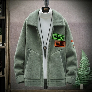 Green fleece winter jacket for men with thick warm lambswool lining and WAND patch