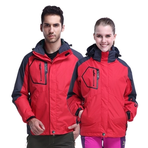 Waterproof 3-in-1 outdoor jacket for men and women in vibrant red and dark grey