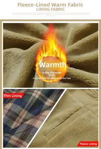 Detail of winter jacket lining options showing khaki fleece and blue plaid thin fabric