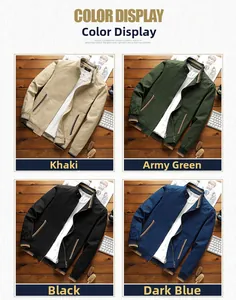 Men's casual stand collar jacket color display in khaki, green, black and navy blue