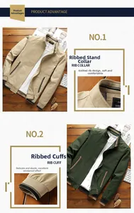 Detail of ribbed stand-up collar and elastic cuffs on casual cotton men jackets