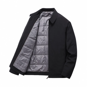 Men Winter Jacket Business Casual Quilted Lining Warm Windproof Coat Lapel Collar Zipper Outerwear For Adult Males