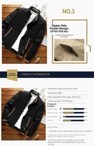 Detail of black cotton jacket with beige striped cuffs and side zipper pocket on wood