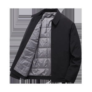 Men's winter business casual jacket with warm quilted lining and lapel collar in black