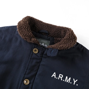 Men winter workwear jacket with lamb wool collar and ARMY print in navy blue