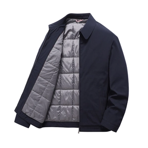 Men's navy blue winter business jacket with quilted lining and windproof shell