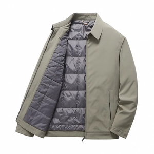 Men's winter business casual jacket in light grey with quilted warm lining and lapel collar
