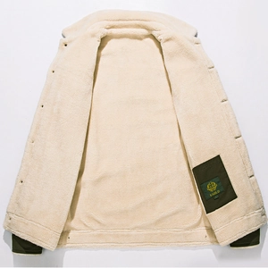 Giacca cargo invernale da uomo con calda fodera in pile sherpa verde oliva