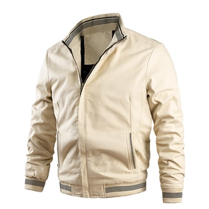 Veste Homme Coton Col Montant Bord Côte Coupe Ajustée Automne Vêtements Extérieur Manches Longues Bombardier Mode Manteau