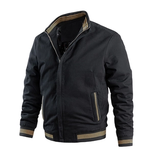 Veste décontractée noire pour homme en coton avec col montant et détails rayés marron