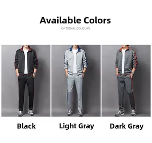 Detailed comparison of men's athletic tracksuits in black, light grey and dark grey