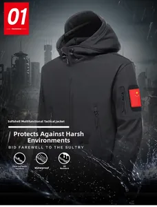 Detailansicht der wasserdichten taktischen Softshelljacke mit Taschen und Reißverschluss