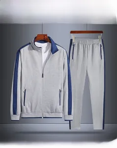 Men's two-piece casual tracksuit with zipper jacket and matching joggers in light gray