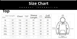 Size chart for men's winter hooded tracksuit top showing measurements from M to 4XL