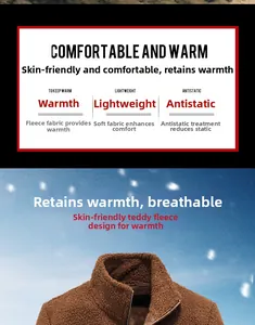 Texture détaillée de la veste en polaire teddy marron avec doublure thermique