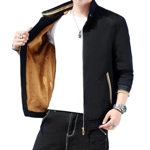 Men's casual winter jacket with warm fleece lining and stylish striped ribbed collar detail