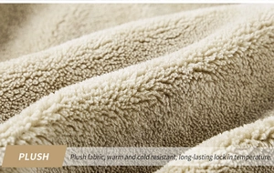Close-up of thick beige plush lamb velvet lining for men's winter motorcycle jacket