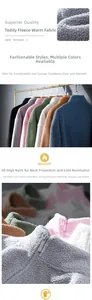 Detailed view of soft teddy fleece texture and high collar zipper on thermal jacket