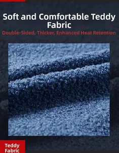 Détail macro du tissu polaire teddy bleu marine épais montrant texture bouclée et douceur