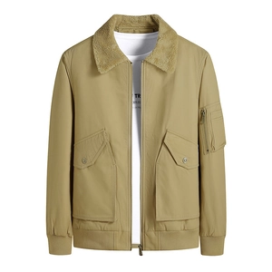 Men's Winter Bomber Jacket With Sherpa Fleece Collar Cotton Thick Flight Coat Casual Multi Pocket Military Style Outwear