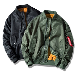 Men Bomber Jacket Nylon Windproof Flight Jacket Pilot Outerwear With Orange Lining Letter Print For Casual Outdoor Streetwear Sporty Fashion Coat