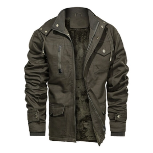 Detailed view of the warm faux fur lining and rugged olive work jacket texture