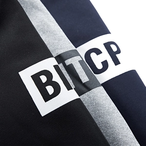 Men's winter fleece tracksuit with BITCP letter print and tri-color block splicing