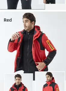 Macro shot of waterproof red and black outdoor 3-in-1 jacket with TEXAPORE detail