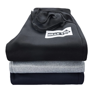 Men's winter fleece tracksuit bottoms set in black, light grey and navy blue colors