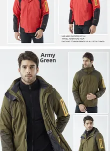 Detail of waterproof outdoor jacket with zipper pocket on sleeve and fleece lining