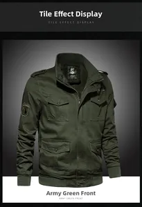 Army green military tactical jacket featuring four front pockets and ribbed cuffs