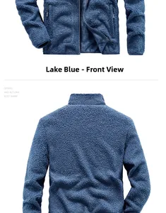 Détail de veste en polaire bleu lac avec col montant et fermeture éclair intégrale