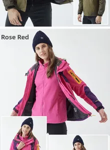 Detail view of water-resistant Texapore fabric on the sleeve of a rose red outdoor jacket