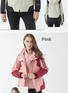 Detail view of the 3-in-1 outdoor jacket showing detachable fleece lining and windproof fabric