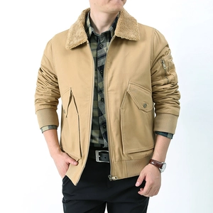 Blouson Bombardier pour Hommes Doublé de Polaire Avec Col en Sherpa Coton Lourd Lavé Veste de Vol pour Hiver Outdoor Workwear Style Militaire Manteau Chaud