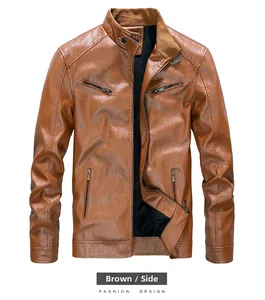 Detailed close-up of brown PU leather jacket featuring quilted shoulders and metal zips