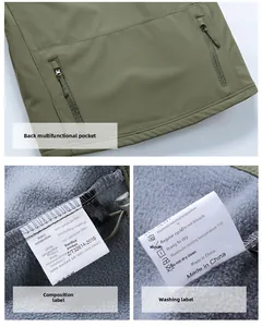 Details einer olivgrünen Taktikjacke mit Rückentaschen und warmem Fleece-Innenfutter