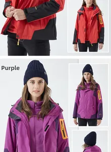 Detail of 3-in-1 waterproof jacket showing adjustable velcro cuffs and zip pockets